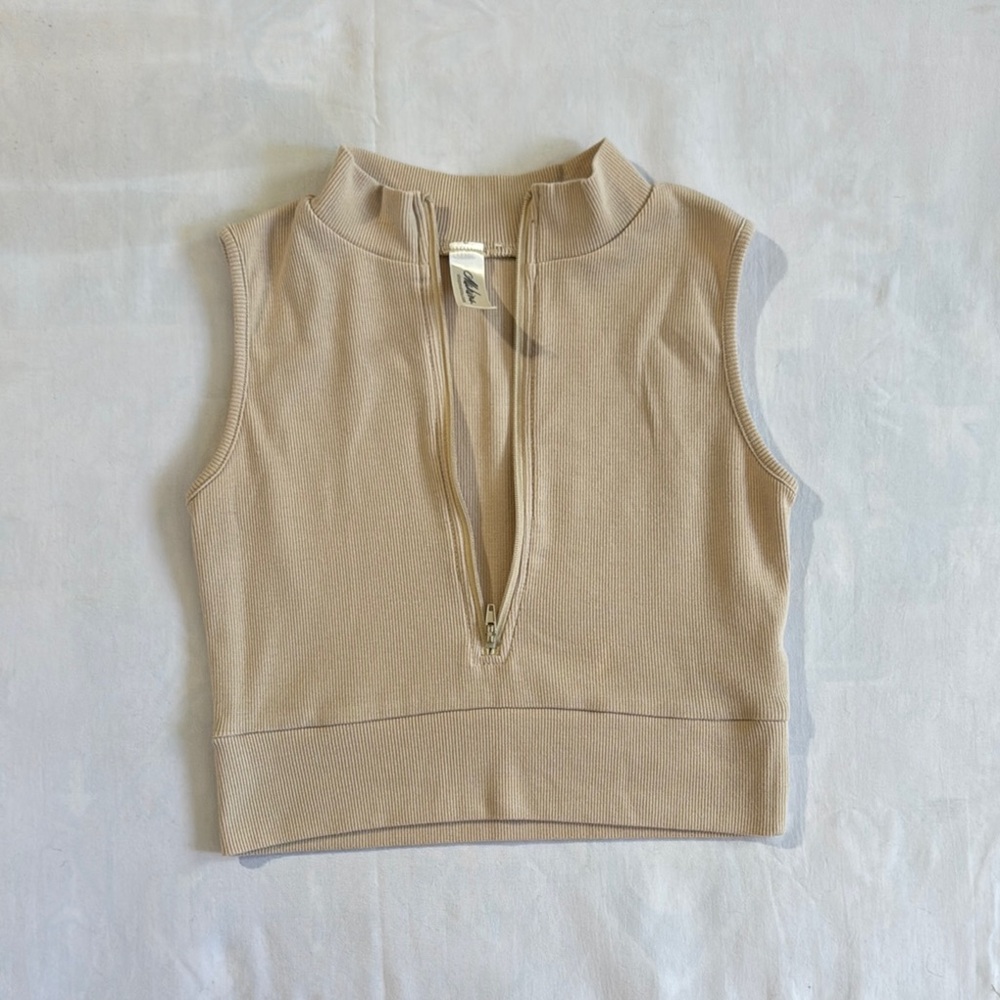 Mahina Tan Zip-Up Crop Top